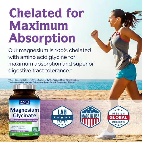 Vista 5 de Innate Vitality Glicinato de magnesio 1000 mg por porción Suplemento de magnesio elemental de 140 mg – Alta absorción, sin tamponado, sin OMG