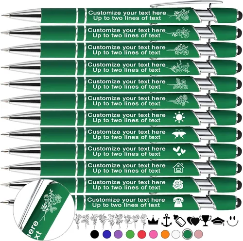 Vista 17 de Bolígrafos personalizados personalizados con flor de nacimiento grabada a granel con nombre, texto, logotipo, bolígrafo de metal, regalo