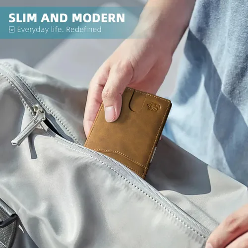 Vista 79 de Zitahli - Carteras delgadas con clip para dinero para hombre, tarjetero minimalista, de cuero, plegable, con bloqueo RFID, cartera de bolsillo