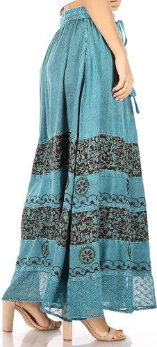 Vista 4 de Sakkas Sandra - Falda larga estilo gitana para mujer, estilo bohemio, cintura elástica y bolsillos