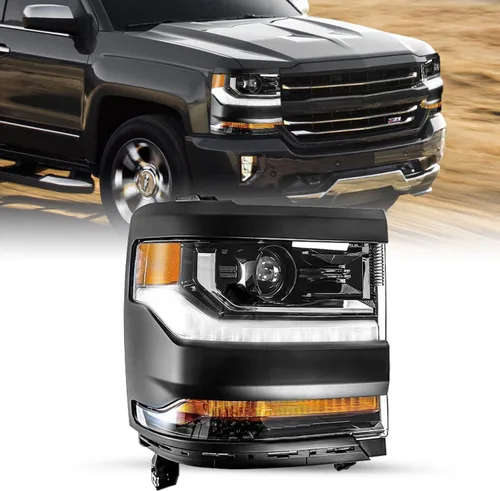 Vista 11 de Ensamble de faro HID/Xenón SOCKIR Compatible con Chevy Silverado 1500 2016-2019/19 Chevy Silverado 1500 LD [con bombilla HID D5S] con DRL LED