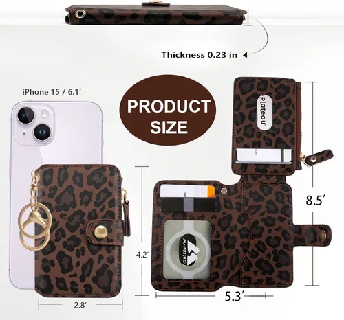 Vista 3 de Cartera con llavero, tarjetero con bloqueo RFID de piel, funda para tarjetas de crédito con cremallera para mujer