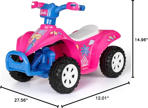 Vista 7 de Barbie - Cuadriciclo 6V para niños, juguete de montar potente y seguro con batería recargable, conducción hacia adelante y hacia atrás, capacidad