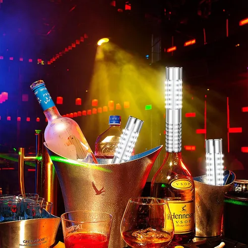 Vista 6 de 6 botellas de luz estroboscópica de bastón, luces de servicio, bengalas, botellas de champán reutilizables, decoración de luz de mano para bar, 6