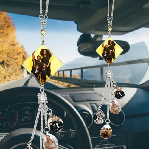 Vista 8 de WERWAES Los accesorios personalizados personalizados del espejo retrovisor del coche personalizan el colgante colgante de cristal de la foto