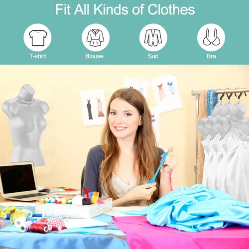 Vista 5 de Sintuff Paquete de 2 maniquíes masculinos y femeninos con soporte de metal, ganchos para colgar, forma de vestido, camisa con espalda hueca