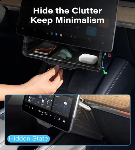 Vista 3 de para Tesla Model Y & 3 Debajo de almacenamiento de pantalla Almohadilla de silicona negra