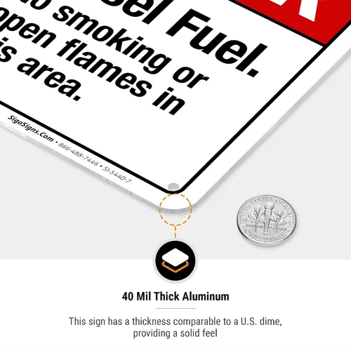 Vista 6 de Diesel Fuel No Smoking Or Open Flames in This Area Sign, ANSI Danger Sign, 10x7 Inches, Rust Free .040 Aluminum, Fade Resistant, Indoor/Outdoor Use