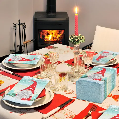 Vista 4 de 200 servilletas de Navidad para invitados, gnomos, toalla de mano desechable de Navidad para baño, papel para el hogar, Navidad, invierno