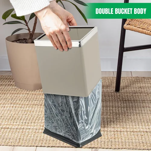 Vista 2 de Cubo de basura de metal con parte superior abierta "Invisi-Overlap", papelera de oficina pequeña, decoración moderna del hogar, forma rectangular