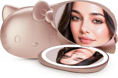 Vista 5 de Impressions Vanity Hello Kitty - Espejo compacto Kawaii con interruptor de sensor táctil para brillo ajustable, espejo de maquillaje iluminado