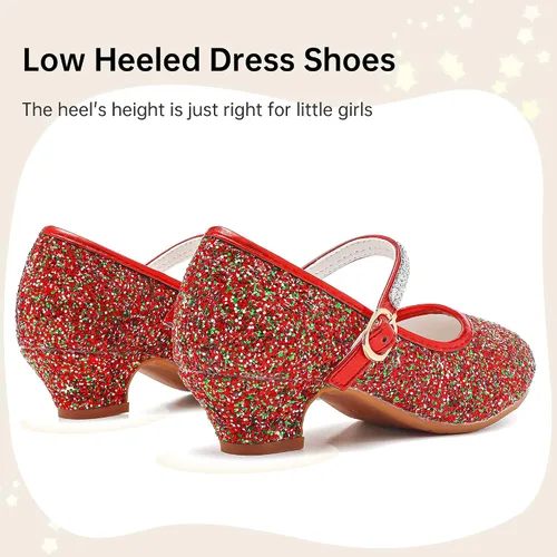 Vista 5 de Motasha Zapatos de vestir para niñas pequeñas, zapatos de princesa con flores, tacones bajos, fiesta, boda, para niños pequeños y grandes