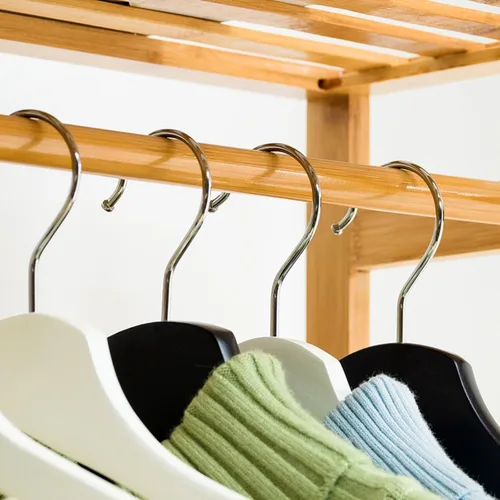 Vista 5 de Multifunctional Bamboo Clothes Rail Stand with Hanging Rod,Sturdy Freestanding Coat,Garment Rack,Open Wardrobe for Bedroom Hallway,Clothing Hanger