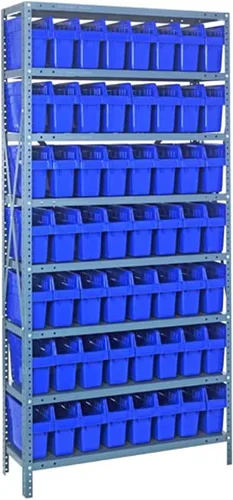 Vista 585 de Quantum QSBU-245BK Heavy Duty Shelving Unit with (7) Shelves and (24) QUS245 Black Bins for Garage Warehouse Storage Distribution 400 lb Load