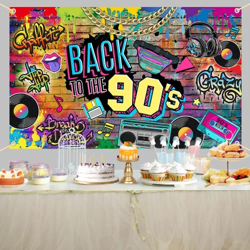 Vista 3 de AIBIIN Telón de fondo de los años 90, telón de fondo de los años 90, pared de ladrillo de graffiti de hip hop, fondo retro de radio, fondo de moda