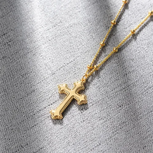 Vista 127 de Fettero - Collar con dije de cruz de fe, chapado en oro de 14 K, cadena fina, minimalista, simple, pequeña, para oración, regalo de joyería religiosa