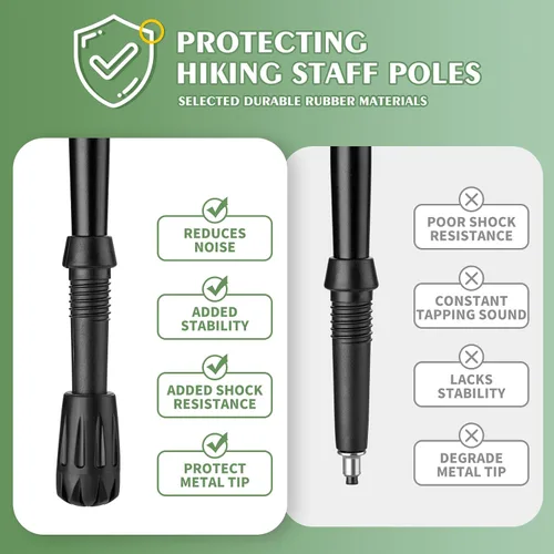 Vista 3 de Juego de 6 puntas de goma para bastones de trekking – Tapas universales antideslizantes para bastones de senderismo con bastones de senderismo