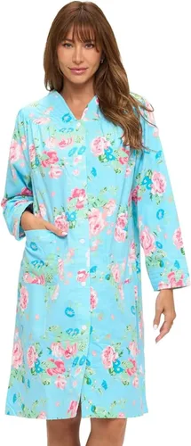 Vista 13 de Casual Nights Vestido largo de franela con botones florales en la parte delantera, manga larga, bata de casa holgada para mujer Floral azul