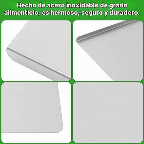 Vista 6 de Tablas de cortar de acero inoxidable con borde para cocina, tabla de cortar de metal, tabla de cortar grande de mostrador para carne, frutas