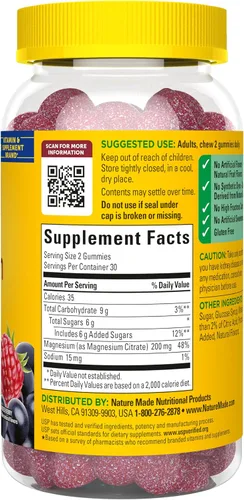 Vista 8 de Nature Made - Gomitas de citrato de magnesio de alta absorción, 200 mg por porción, suplemento de magnesio para el apoyo de músculos, nervios