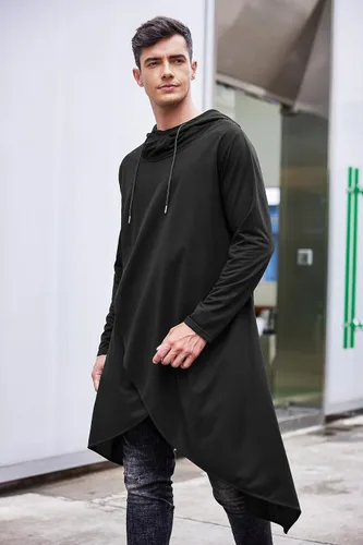 Vista 2 de Coofandy - Sudadera con capucha estilo poncho casual para hombre, con dobladillo asimétrico