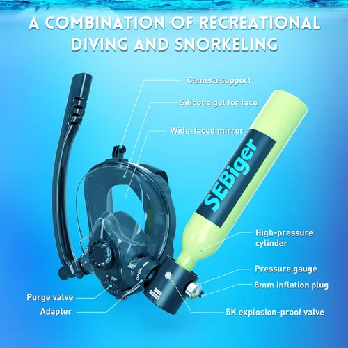 Vista 3 de Máscara de snorkel Mini tanque de buceo 0.5L hasta 6 minutos de respiración submarina dentro de 30 pies de profundidad de buceo pequeño tanque