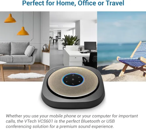 Vista 2 de VTech VCS601-2 Altavoz Bluetooth para conferencias - Recogida de voz premium de 360° con 6 micrófonos, conexión NFC inteligente, tiempo de llamada