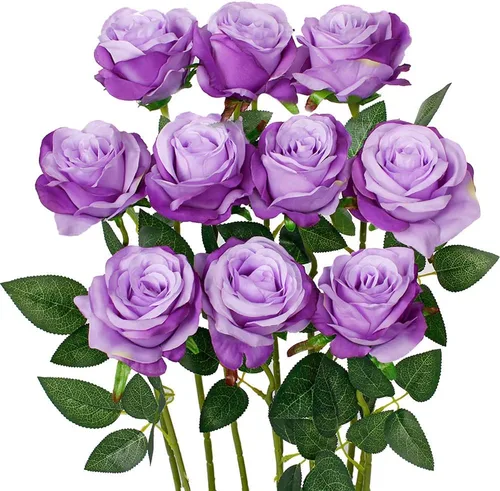 Vista 9 de Pack de 10 rosas artificiales Luyue, para decoración en fiestas, bodas, etc