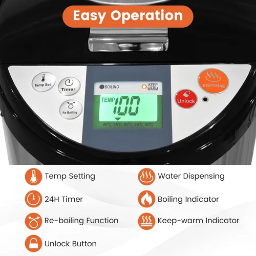 Vista 6 de ARLIME Dispensador de agua caliente de 5 L, hervidor de agua eléctrico con dispensador de 3 vías, pantalla LCD y 5 ajustes de temperatura, caldera
