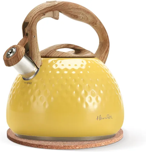 Vista 9 de Tetera de Harriet para estufa, tetera de 2.5QT con silbato de 5 capas en la parte inferior, tetera de acero inoxidable de grado alimenticio