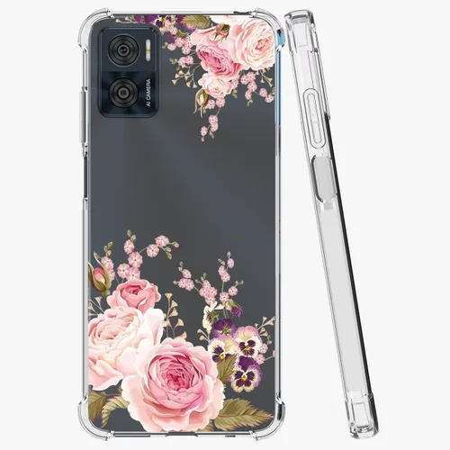 Vista 2 de Funda de teléfono para Motorola E22, Moto E22i XT2239, funda delgada a prueba de golpes con patrón floral transparente flexible TPU funda protectora