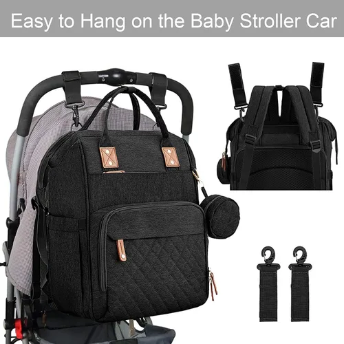 Vista 4 de Mochila de pañales para bebé con cambiadores Cama impermeable de viaje 3 en 1 Cuna plegable unisex, Negro -, Classic