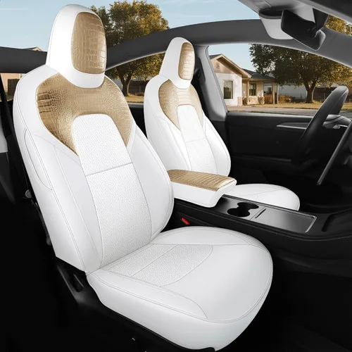 Vista 32 de Funda de asiento para modelo 3 2017 2018 2019 2020 2021 2022 2023, funda de asiento personalizada para Tesla Model 3, compatible con bolsa de aire