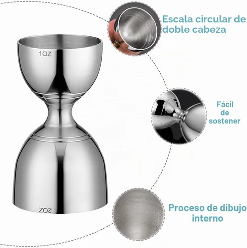 Vista 4 de Bell - Jigger de cóctel con marcas de medición (1 oz, 2 onzas) y cuchara mezcladora, juego de camarero