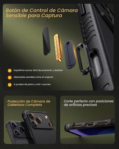 Vista 7 de Funda para iPhone 17 Pro, compatible con MagSafe, soporte integrado y botón de captura de control de cámara, protección de grado militar, funda