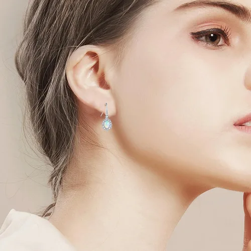 Vista 5 de Aretes de ópalo natural de plata de ley 925 con ópalo natural, aretes colgantes de ópalo natural para mujeres y niñas, Plata de ley, Ópalo
