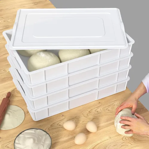 Vista 4 de Paquete de 4 cajas de prueba de masa de pizza comercial con tapa Contenedor de masa para pizza, tapa a juego, duradero y fácil de limpiar, gran