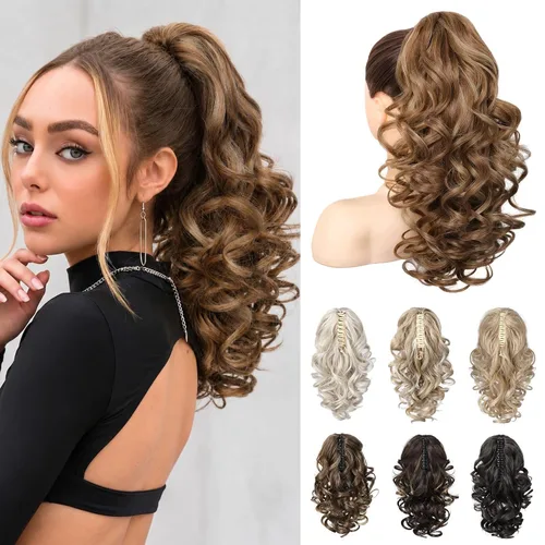 Vista 13 de REECHO Extensión de cola de caballo de 12 pulgadas, pinza de cola de caballo rizada y ondulada clásica para mujeres - Negro