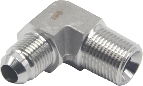 Vista 5 de HFS (R) 3/8" macho NPT a 3/8" macho JIC codo 90° Flare tubería de acero inoxidable 304 (3/8" MNPT x 3/8" MJIC)