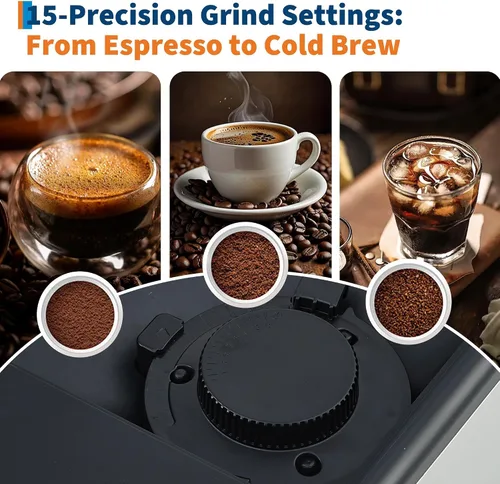 Vista 6 de Cafetera espresso de 3ª generación con espumador de leche, cafetera y molinillo extraíbles, grosor y sabor ajustables, control de volumen de café