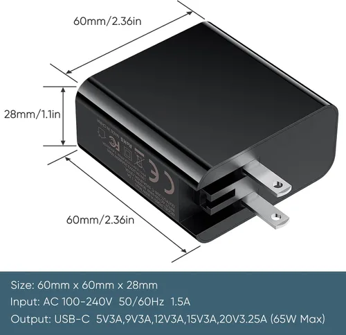 Vista 7 de YUANHOT - Cargador para plataforma de vapor e interruptor adaptador de cargador rápido USB C de 65 W 45 W con enchufe plegable y cable