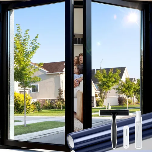 Vista 59 de rabbitgoo - Película de privacidad para ventanas con diseño de arco iris y vidrio manchado, patrón de diamante, calcomanía no adhesiva con tinte