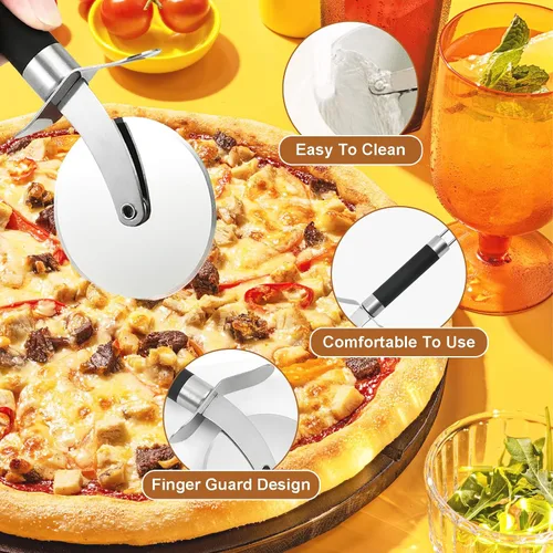 Vista 4 de Rueda de pizza clásica con hoja afilada, ideal para cortar costras, pasteles y más, equipada con protector de dedos integrado para un cortador