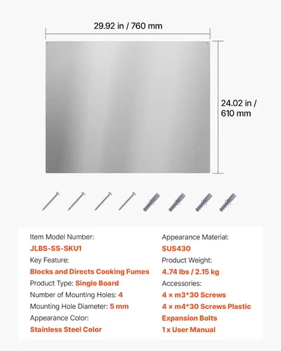 Vista 7 de VEVOR Protector contra salpicaduras de acero inoxidable de 30 x 24 pulgadas para estufa, protector de salpicaduras ultra plano, protector de pared