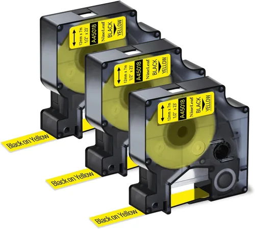 Vista 9 de NineLeaf 3 Pack Compatible for DYMO D1 45010 S0720500 Black on Clear 12mm 1/2'' x 23ft Label Tape Refill Work in DYMO LabelManager 160 210D 260P 280