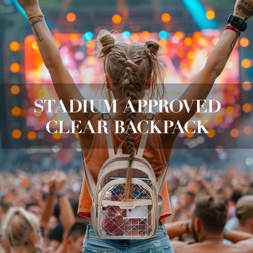 Vista 9 de Missnine Mochila transparente aprobada para estadios, mini bolsa transparente de PVC grueso con ribete de cuero para eventos deportivos, conciertos