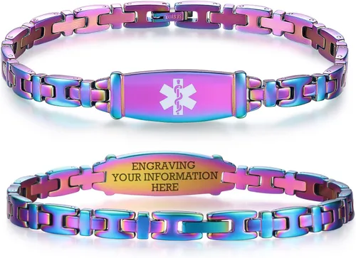 Vista 57 de LinnaLove Lady Medical Alert - Pulseras médicas de acero inoxidable para mujer, 7.5 pulgadas
