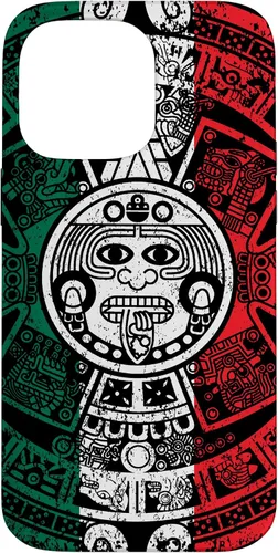 Vista 21 de Funda para iPhone 17 con calendario maya azteca con diseño de piedra solar envejecida de la bandera de México