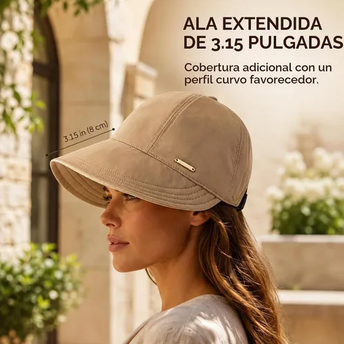 Vista 3 de Sombrero de sol de ala ancha para mujer con agujero para cola de caballo y Blanco sucio