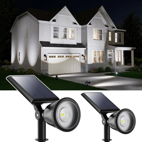 Vista 10 de Luces de punto alimentadas por energía solar al aire libre impermeables súper brillantes LED para árbol, bandera, césped, escultura, del atardecer